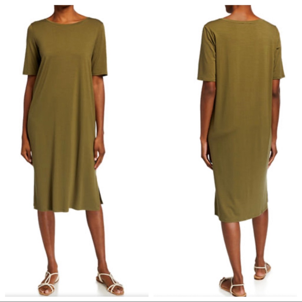 Eileen Fisher Calf Length Fine Tencel Jersey Dress